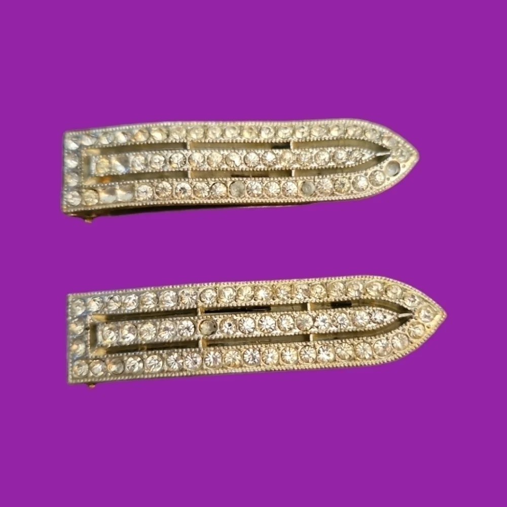 VTG GOODY 1940s Art Deco Style Rhinestone Dress Clips